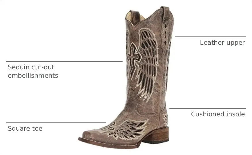 Corral Boots Womens Wings Tooled-Inlay Pull On Square Toe Casual Boots Mid Calf 6.5 Brown - view 3