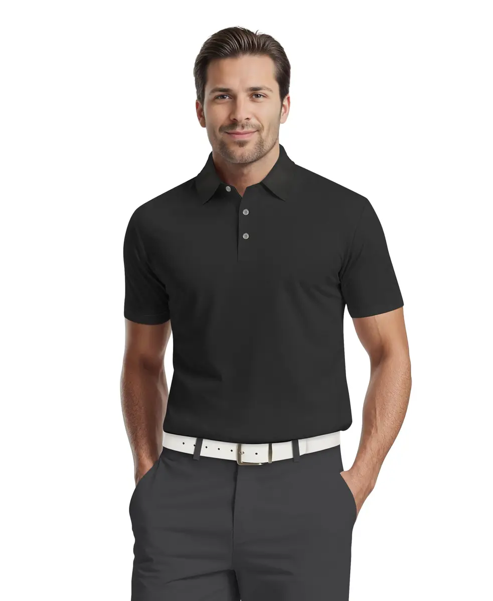 PGA TOUR Airflux Short Sleeve Golf Polo-Shirt in Caviar Black XL | Moisture-Wicking, Sun-Protective - main product image