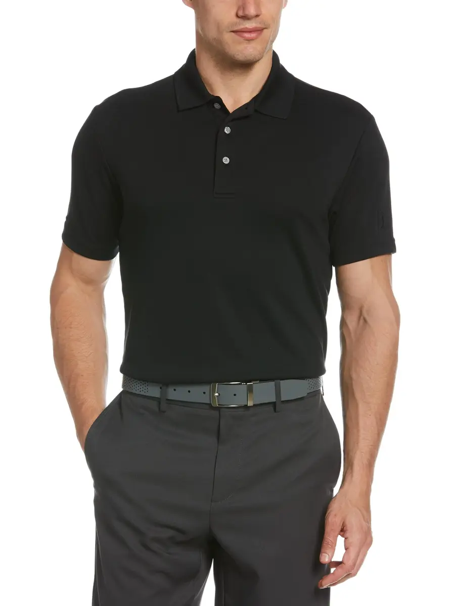 PGA TOUR Airflux Short Sleeve Golf Polo-Shirt in Caviar Black XL | Moisture-Wicking, Sun-Protective - view 3