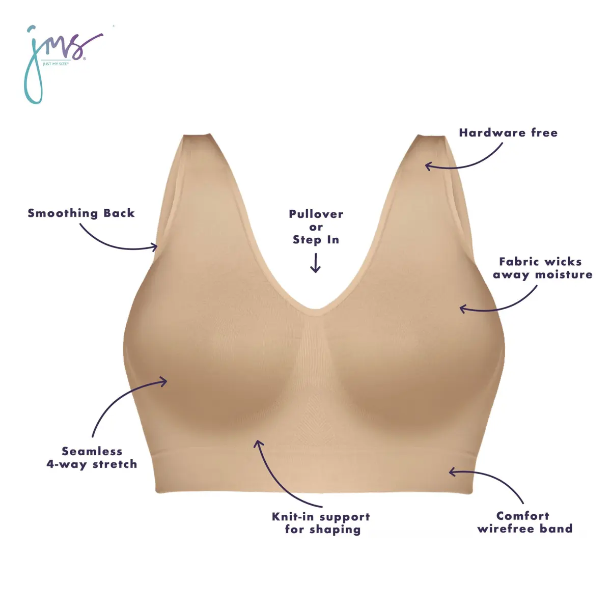 JUST MY SIZE Women's Pure Comfort Plus Size Mj1263 Bras, Nude (3X-Large US) | Seamless, Light Support & Moisture-Wicking - view 4