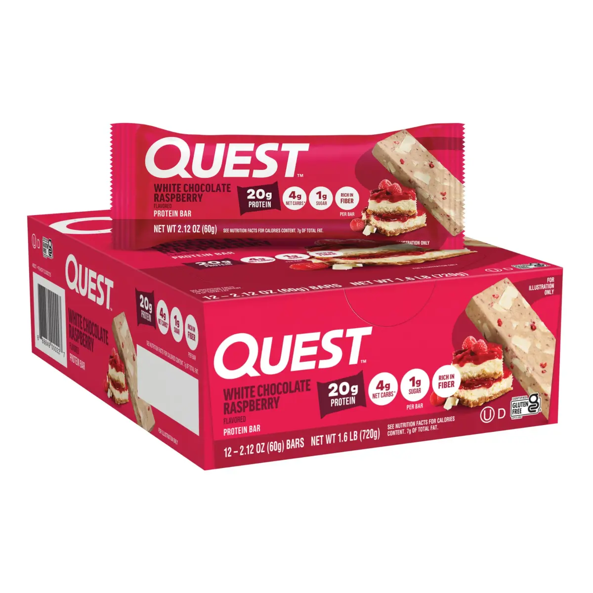 Quest White Chocolate Raspberry Protein Bars 12 Count | 20g Protein Snack Bar - main product image