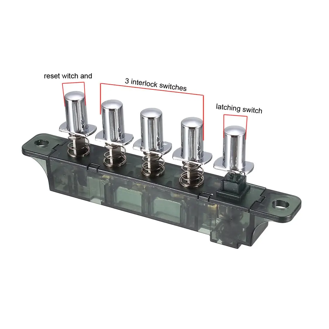 sourcing map AC 250V 4A Piano Type Key Board Switch for Range Hood | 5 Keys, Interlock & Latching - view 2