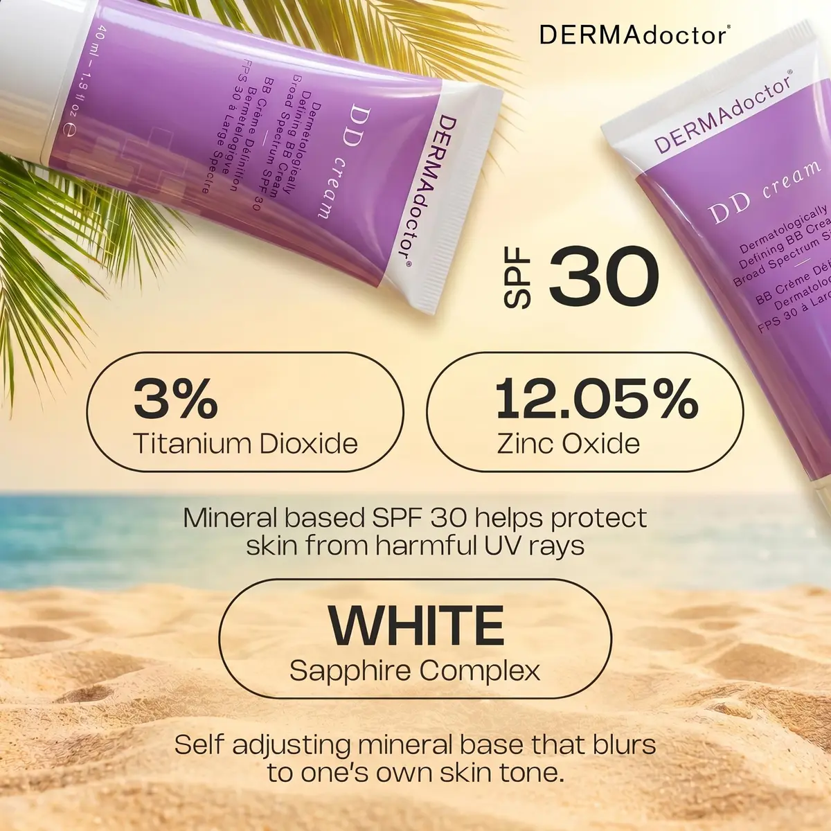 DERMAdoctor DD Cream Tinted Mineral Moisturizer SPF 30 | Hydrating, Sheer Coverage, Mineral Based Face Primer (110 words) - view 4