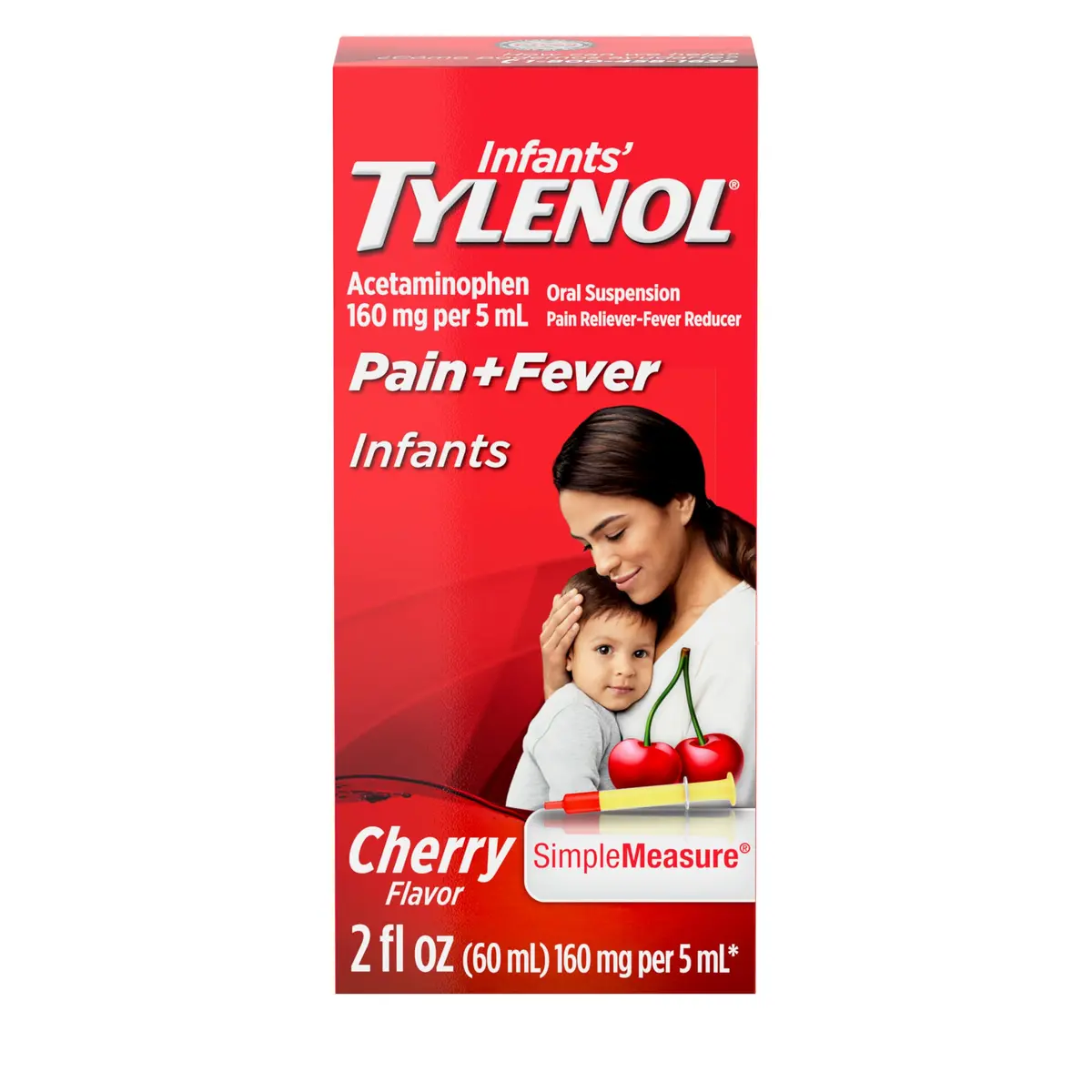 Tylenol Infants' Acetaminophen Oral Suspension Cherry Flavor 2 fl. oz (59 ml) | #1 Pediatrician-Recommended Pain & Fever Relief - main product image