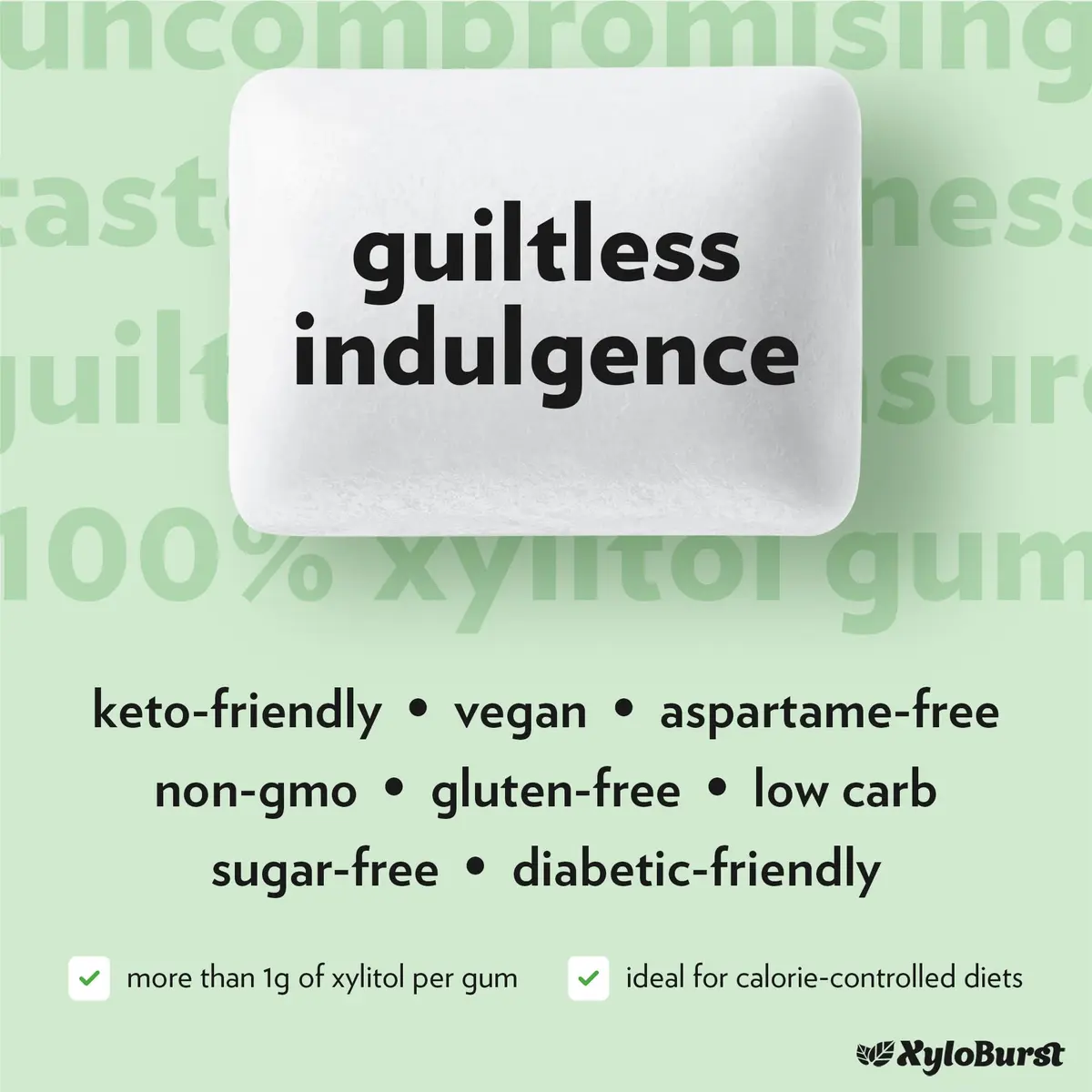 XyloBurst Spearmint Xylitol Chewing Gum 204 Pieces (Pack of 8) | Sugar-Free, Gluten-Free, Keto Friendly, Aspartame-Free - view 4