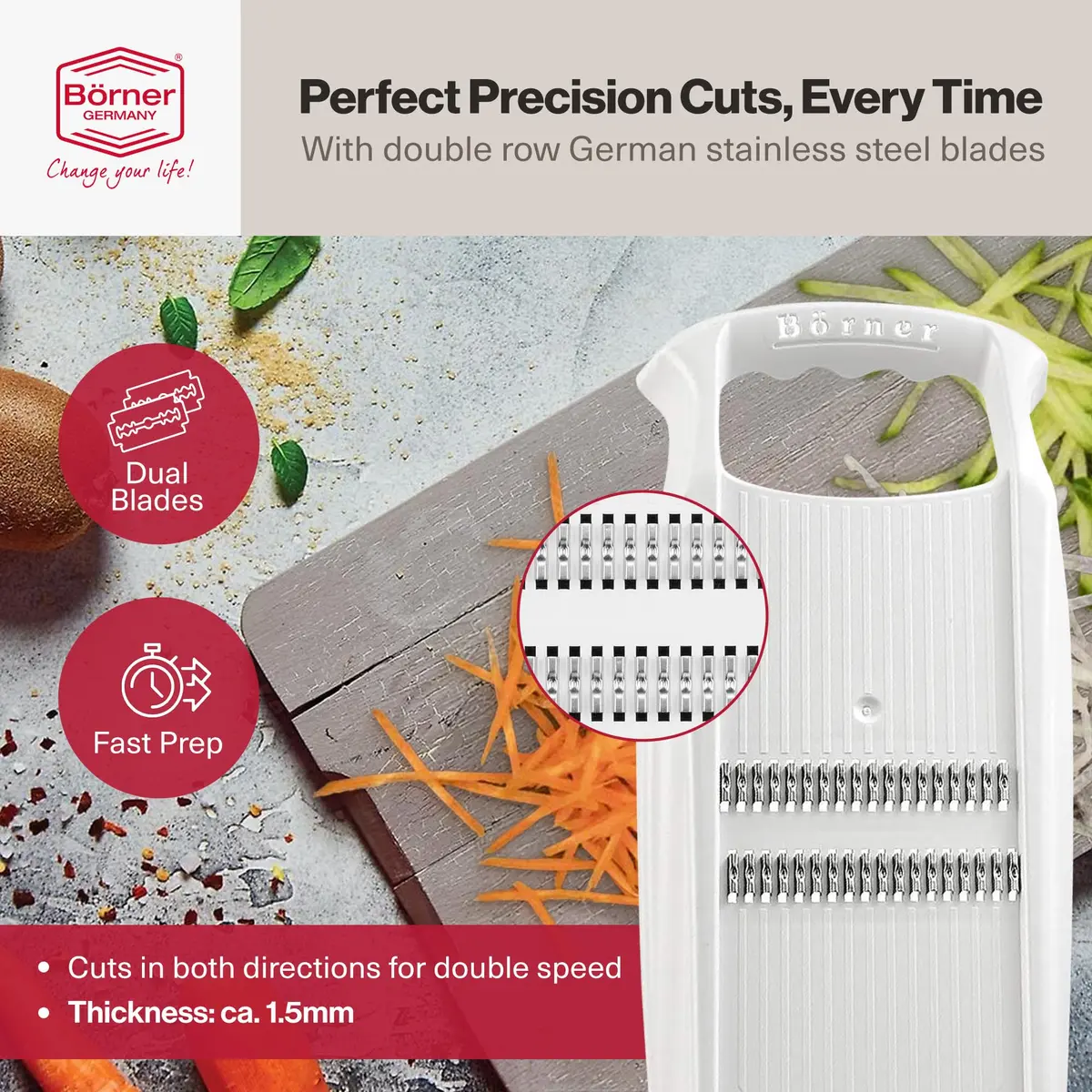 Swissmar Börner PowerLine Thin Julienne Vegetable Slicer | Precision Mandoline for Potatoes & Zucchini (4.3⭐, 940 reviews, <span class="inline-flex items-baseline"><span class="inr-rupee" aria-hidden="true">₹</span><span class="inr-amount">4,330</span></span>) in India - view 3