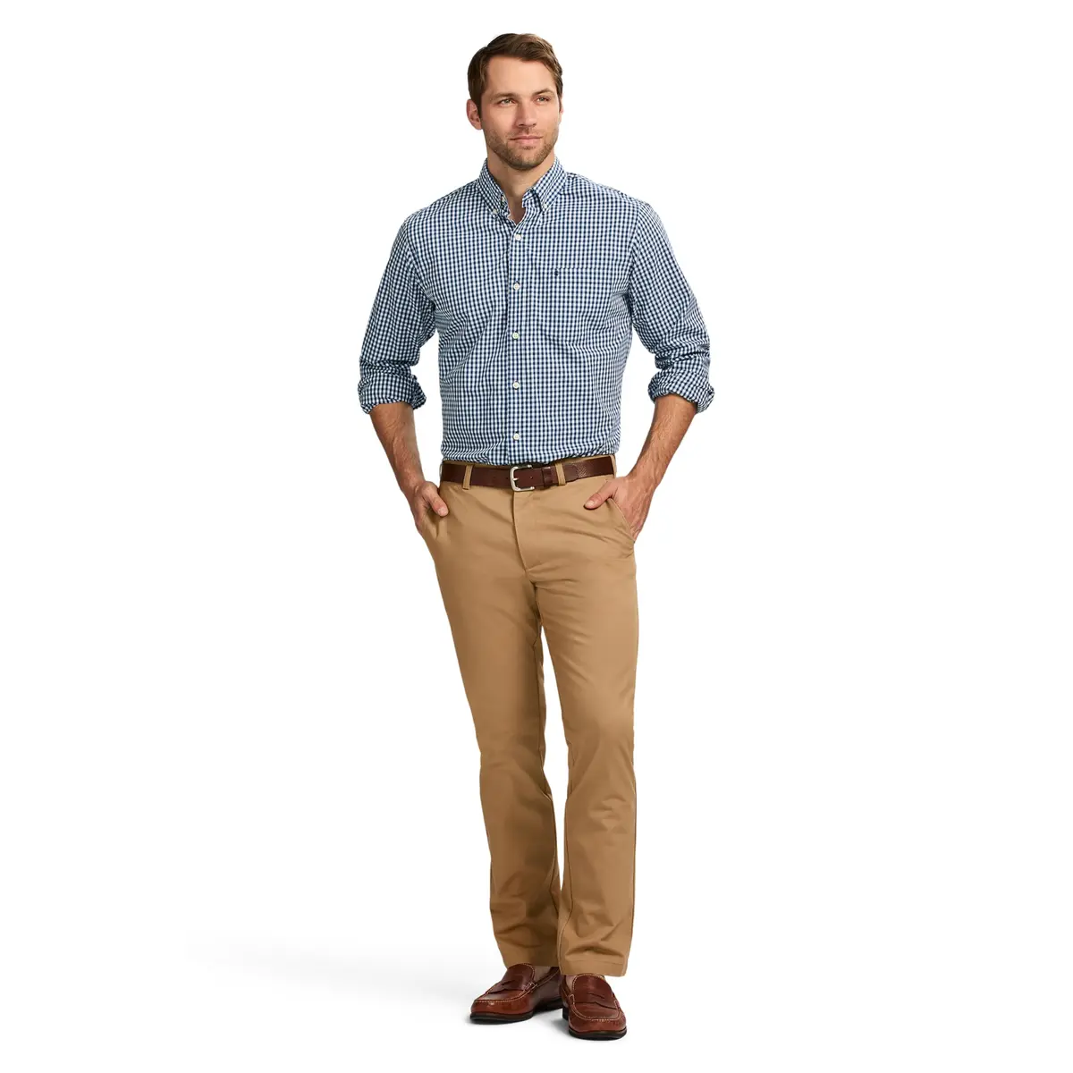 IZOD Men's American Chino Flat-Front Straight-Fit Pants, English Khaki, 36W x 34L | Classic, breathable cotton chinos for men - view 4