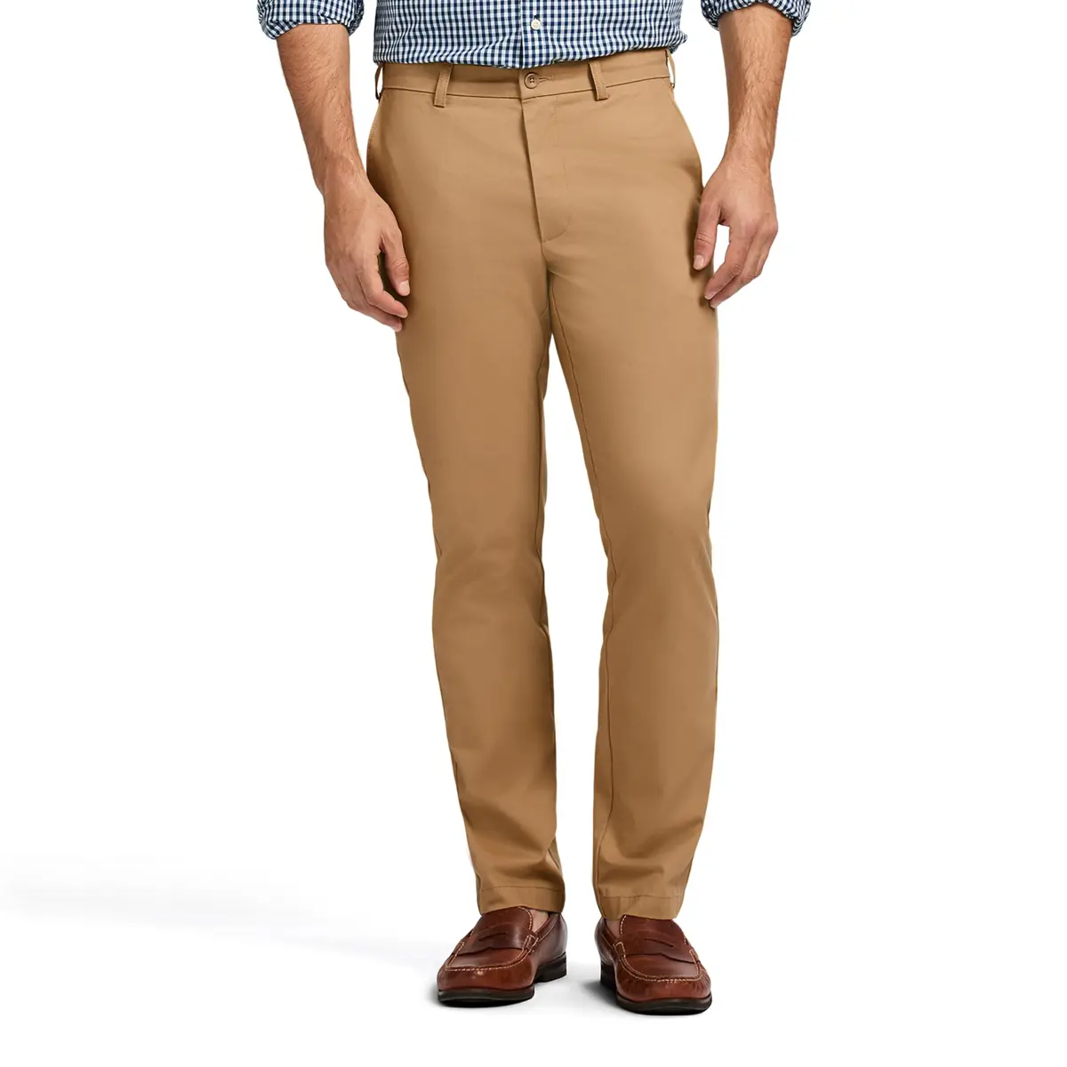 IZOD Men's American Chino Flat-Front Straight-Fit Pants, English Khaki, 36W x 34L | Classic, breathable cotton chinos for men - main product image