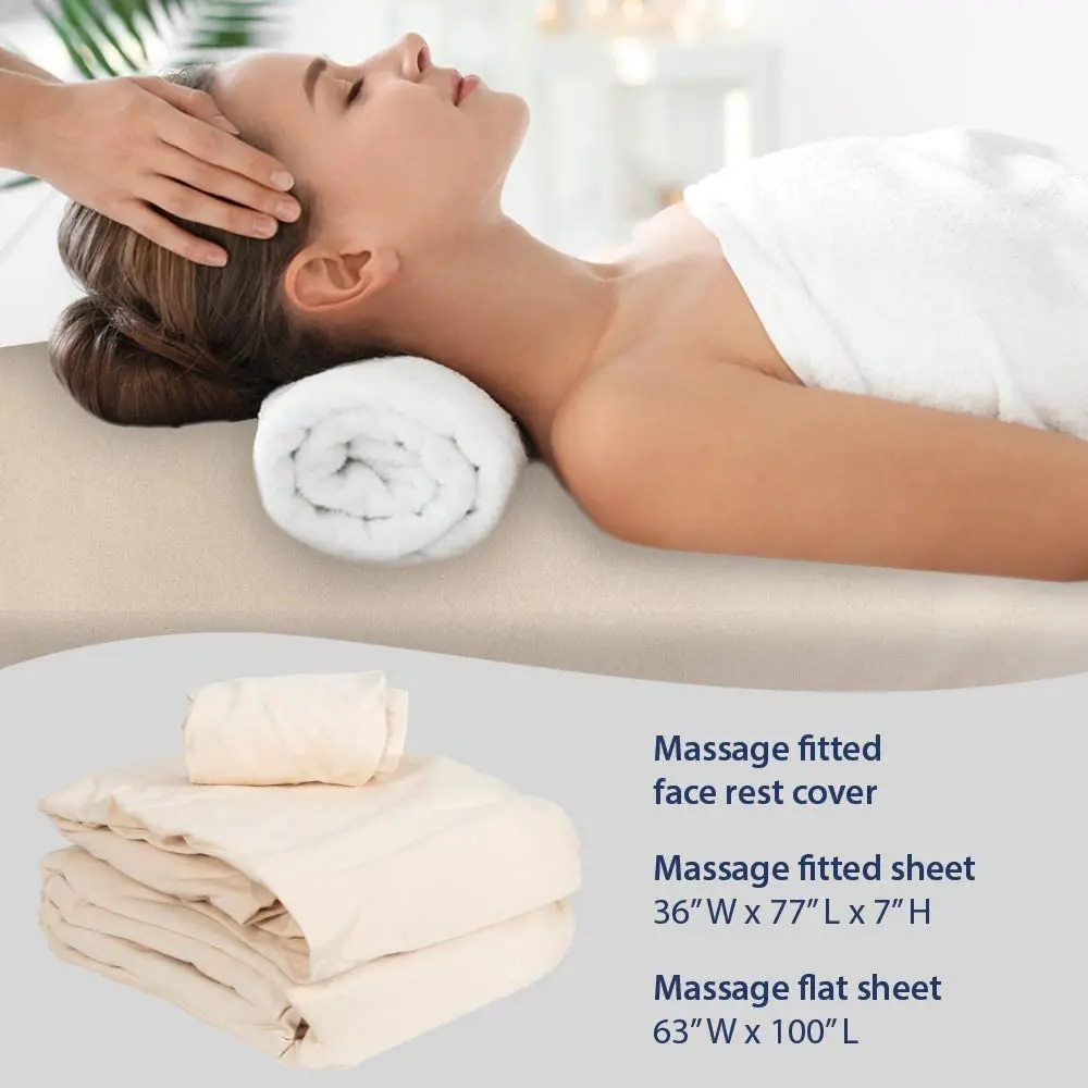 ForPro Premium Flannel 3-Piece Massage Sheet Set, Natural | Soft Cotton, Durable & Snug Fit for Massage Tables - view 5