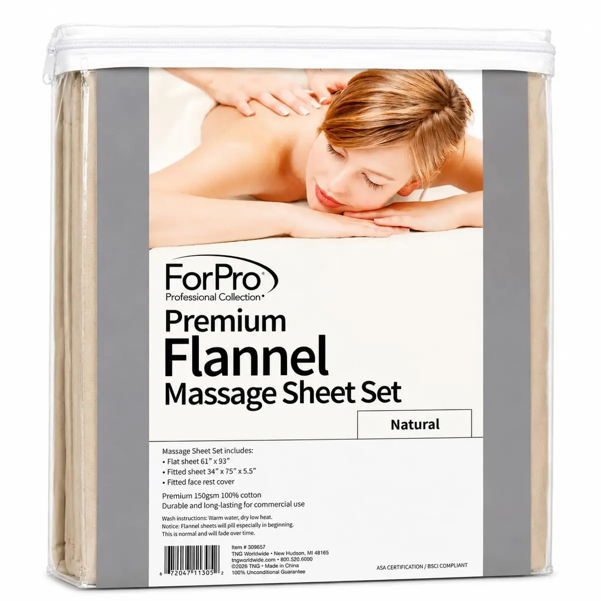 ForPro Premium Flannel 3-Piece Massage Sheet Set, Natural | Soft Cotton, Durable & Snug Fit for Massage Tables - view 2
