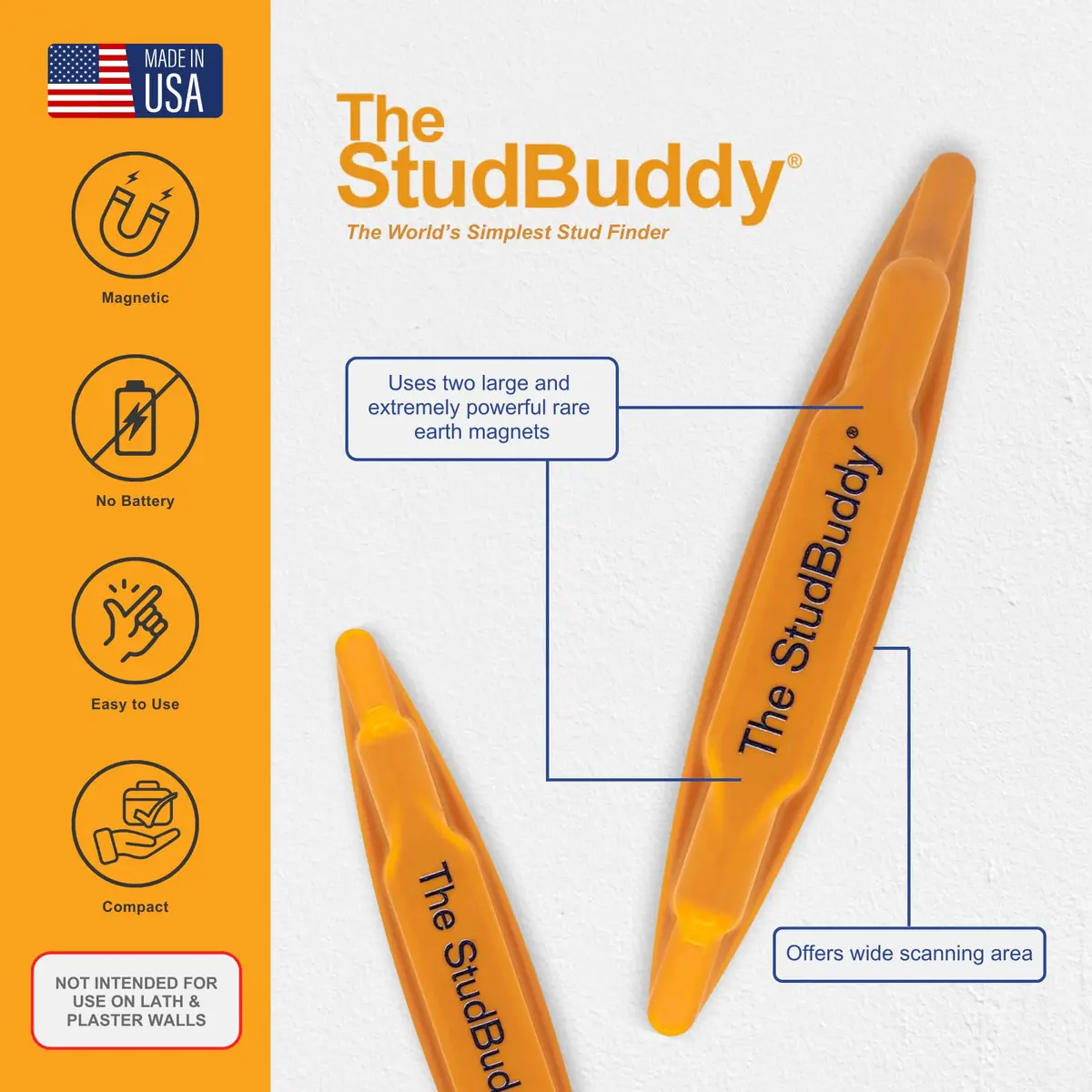 The StudBuddy Magnetic Stud Finder 1pack | Made in USA for drywall & wood - view 2