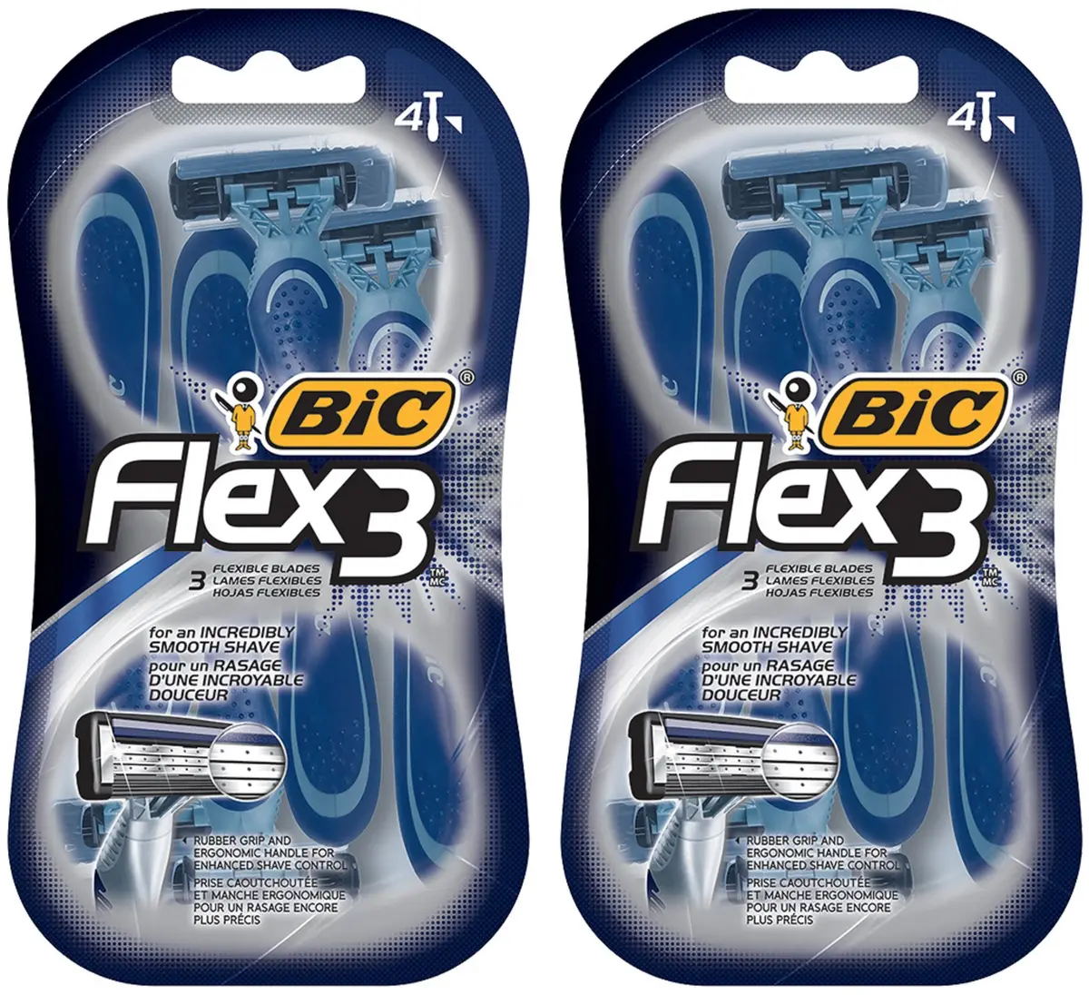 BIC Flex 3 Men's Disposable Razor, 4 Count (2 Packs) | Sensitive Skin, Pivoting Head, Ergonomic Handle - main product image