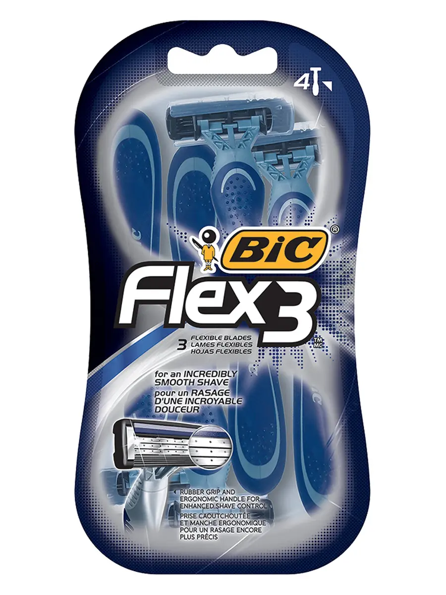 BIC Flex 3 Men's Disposable Razor, 4 Count (2 Packs) | Sensitive Skin, Pivoting Head, Ergonomic Handle - view 2