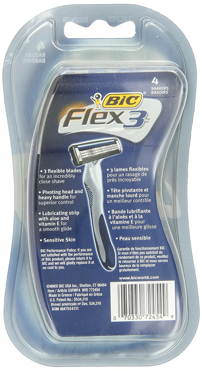 BIC Flex 3 Men's Disposable Razor, 4 Count (2 Packs) | Sensitive Skin, Pivoting Head, Ergonomic Handle - view 3
