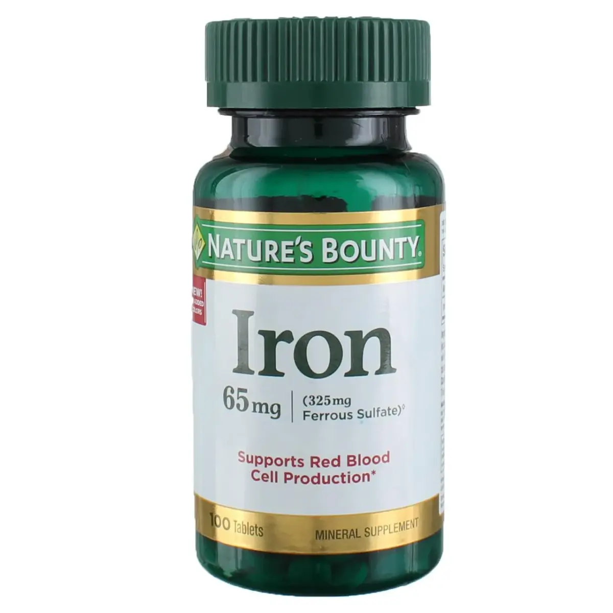Nature's Bounty Ferrous Sulfate Iron 65mg Tablets, 300 Count (3 x 100ct Bottles) | Essential for Hemoglobin & Energy - main product image