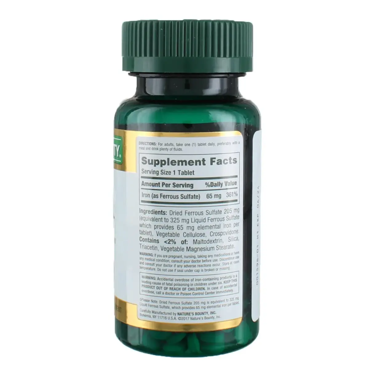 Nature's Bounty Ferrous Sulfate Iron 65mg Tablets, 300 Count (3 x 100ct Bottles) | Essential for Hemoglobin & Energy - view 2