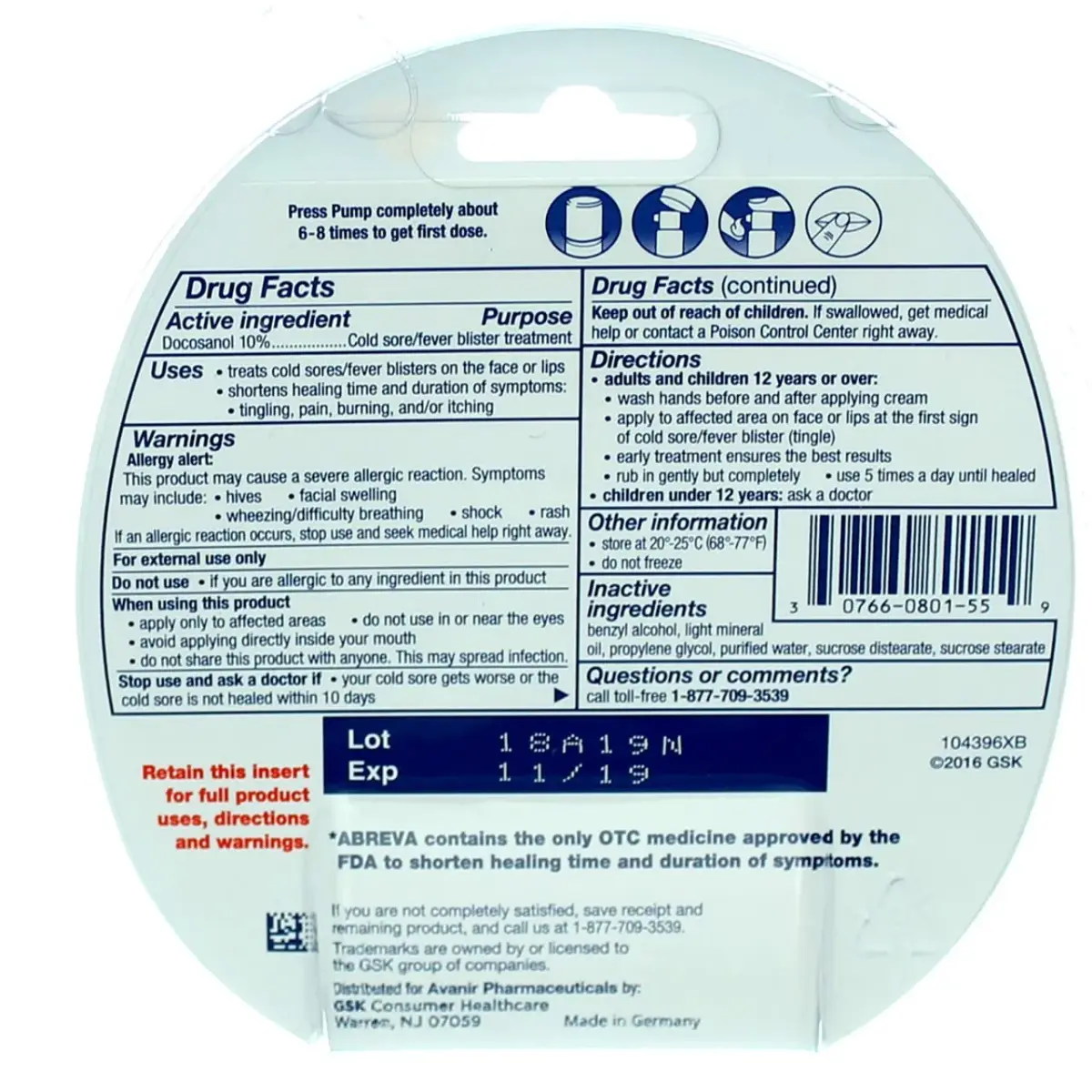 Abreva Cold Sore Treatment Cream 2g (0.07 oz) | Fast-Acting Relief - view 2