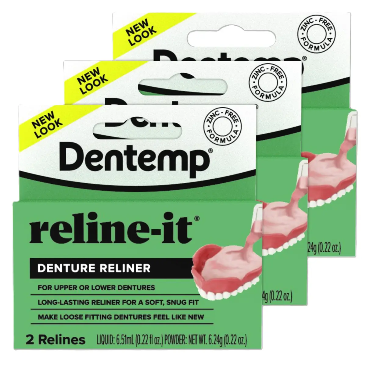 Dentemp Reline-It Advanced Formula Denture Reline Kit 3 Pack (6 Relines) | Custom Fit for Upper & Lower Dentures - main product image