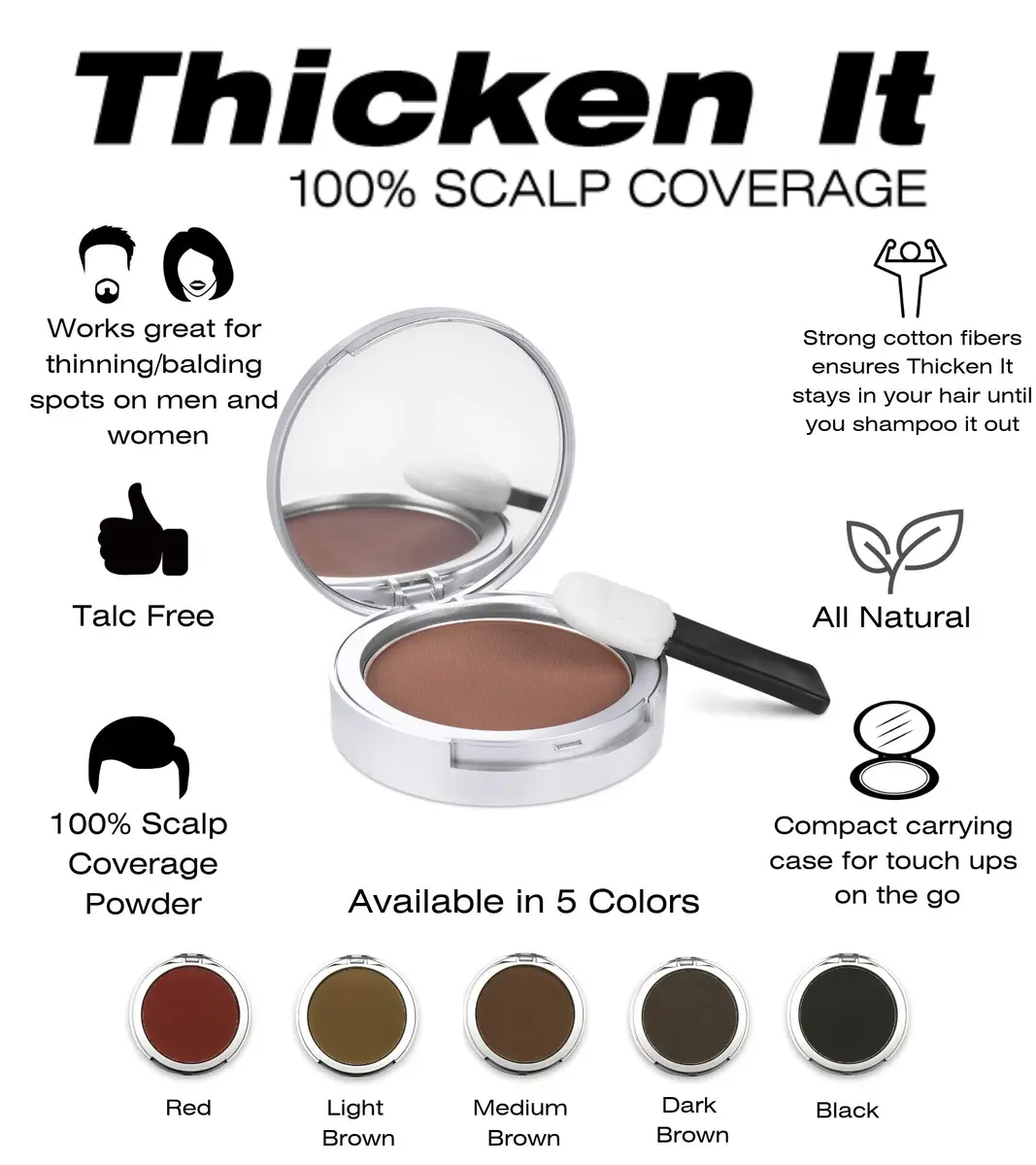 Thicken It 100% Scalp Coverage Hair Powder Black | Water-Resistant, Talc-Free, 0.32 oz - view 7