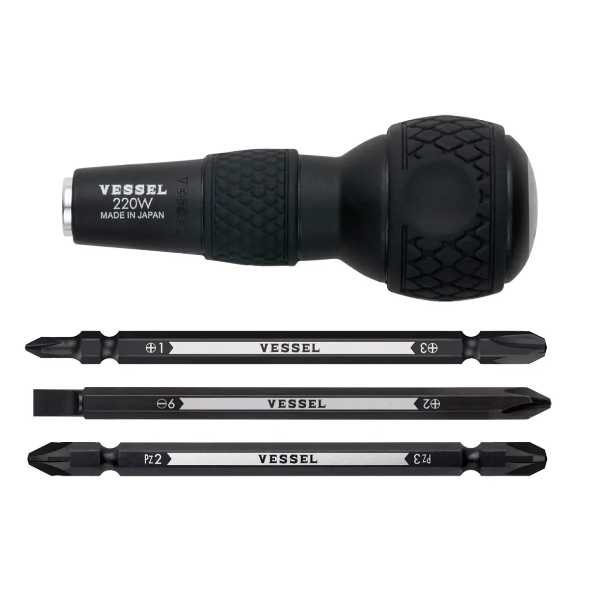 VESSEL Ball Grip Interchangeable Screwdriver Set with 6 Hex Bits | 10 cm (3 inch) Blade Length - main product image
