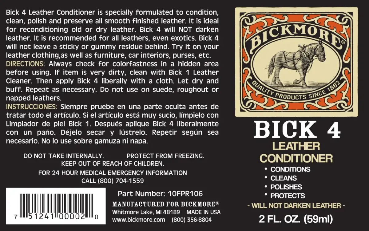 Bickmore Bick 4 Leather Conditioner & Cleaner 2 oz (59 ml) | Won't Darken Leather - view 8