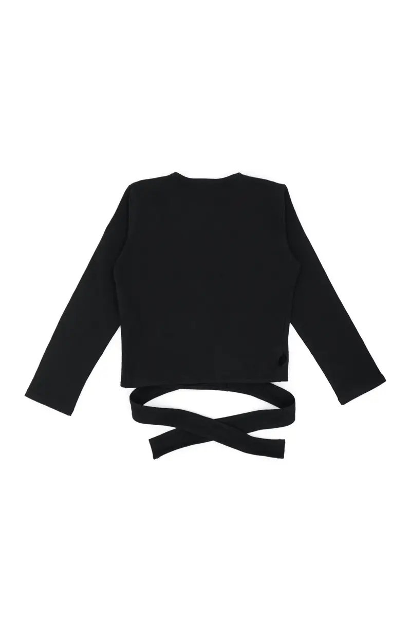 Capezio Self Tie Wrap Top Novelty T Shirt Black Small US | Fitted, V-Neck, 3/4 Sleeve - view 5