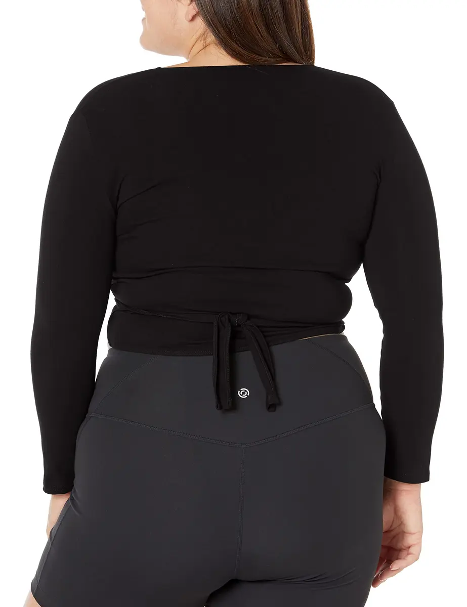 Capezio Self Tie Wrap Top Novelty T Shirt Black Small US | Fitted, V-Neck, 3/4 Sleeve - view 2