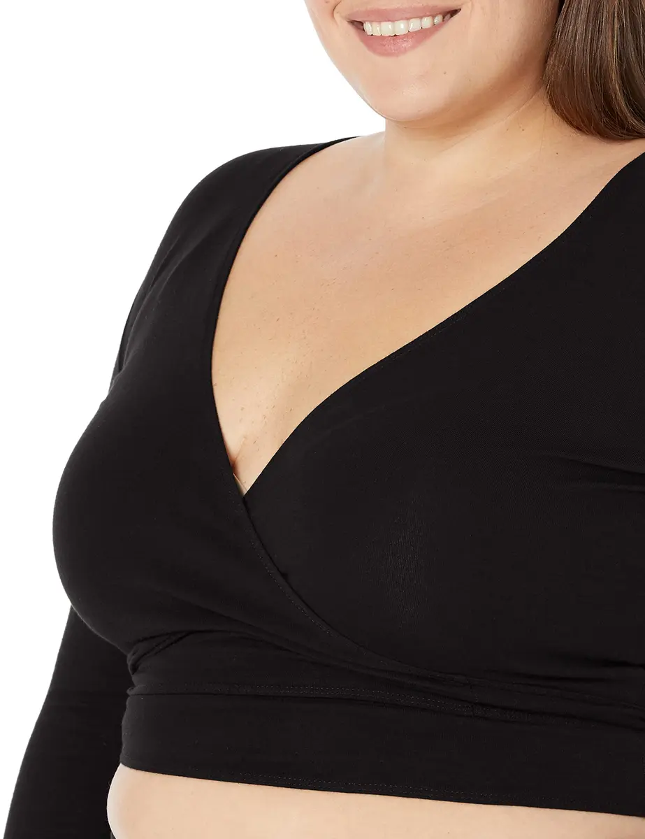 Capezio Self Tie Wrap Top Novelty T Shirt Black Small US | Fitted, V-Neck, 3/4 Sleeve - view 3