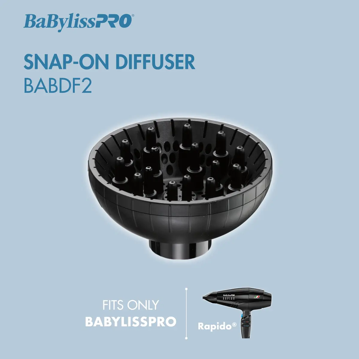 BaBylissPRO BABDF2 Snap-On Diffuser Attachment for Rapido & Brava Hair Dryers | Black - view 3