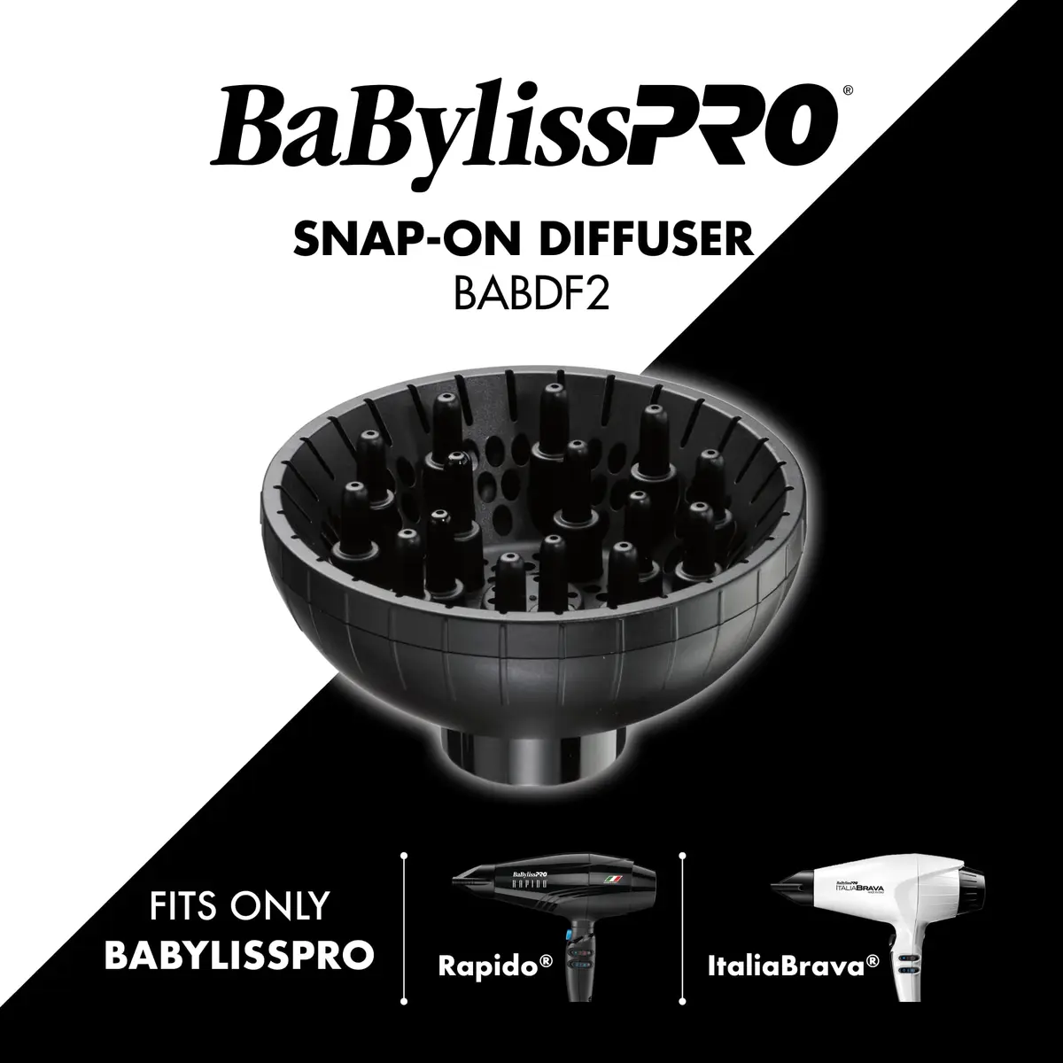 BaBylissPRO BABDF2 Snap-On Diffuser Attachment for Rapido & Brava Hair Dryers | Black - view 4