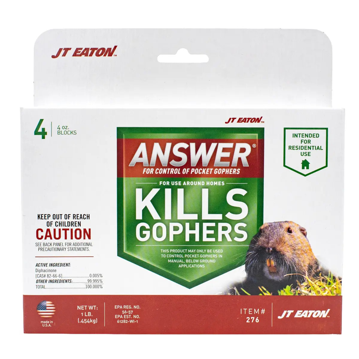 JT Eaton Answer Pocket Gopher Rodenticide Bait, 16 oz | Moisture-Resistant Anticoagulant for Gophers in India - main product image