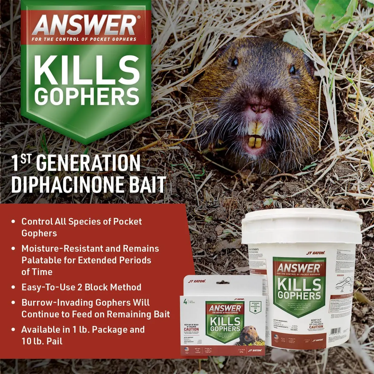 JT Eaton Answer Pocket Gopher Rodenticide Bait, 16 oz | Moisture-Resistant Anticoagulant for Gophers in India - view 2