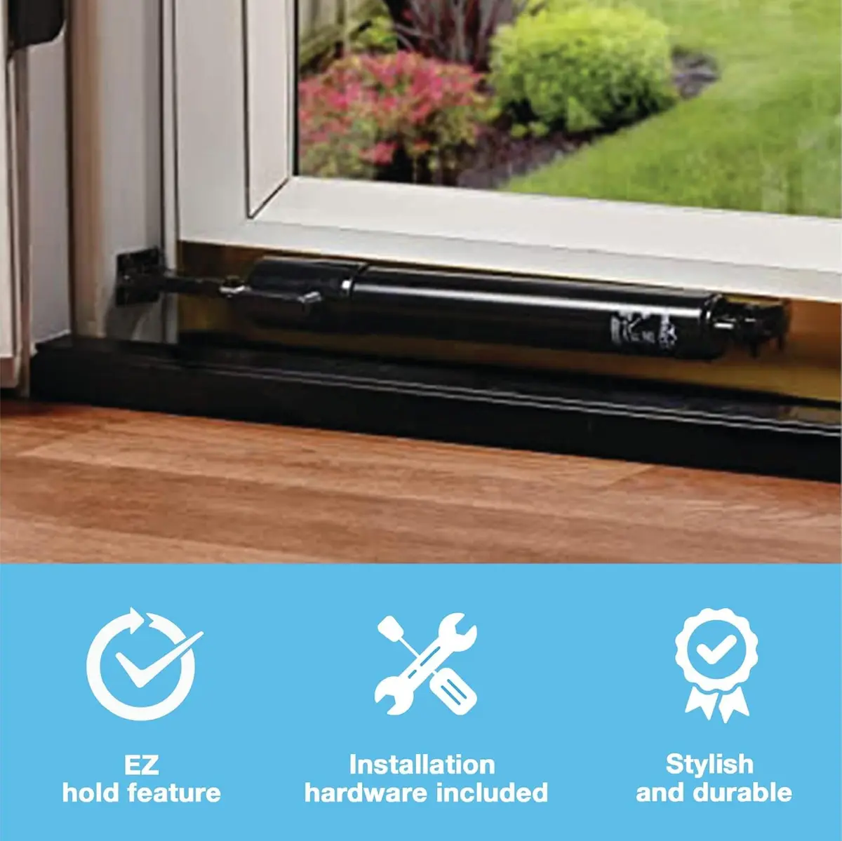 Wright Products V2012BL Heavy Duty Tap-N-Go Pneumatic Door Closer, Black | 38.1 cm (15 inches) Length - view 2
