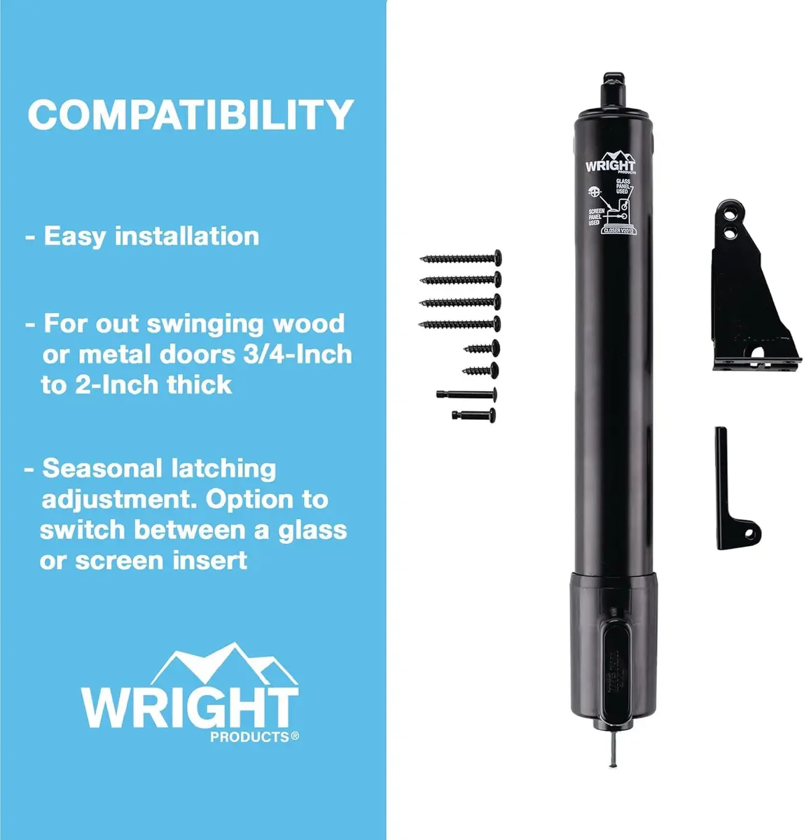Wright Products V2012BL Heavy Duty Tap-N-Go Pneumatic Door Closer, Black | 38.1 cm (15 inches) Length - view 3