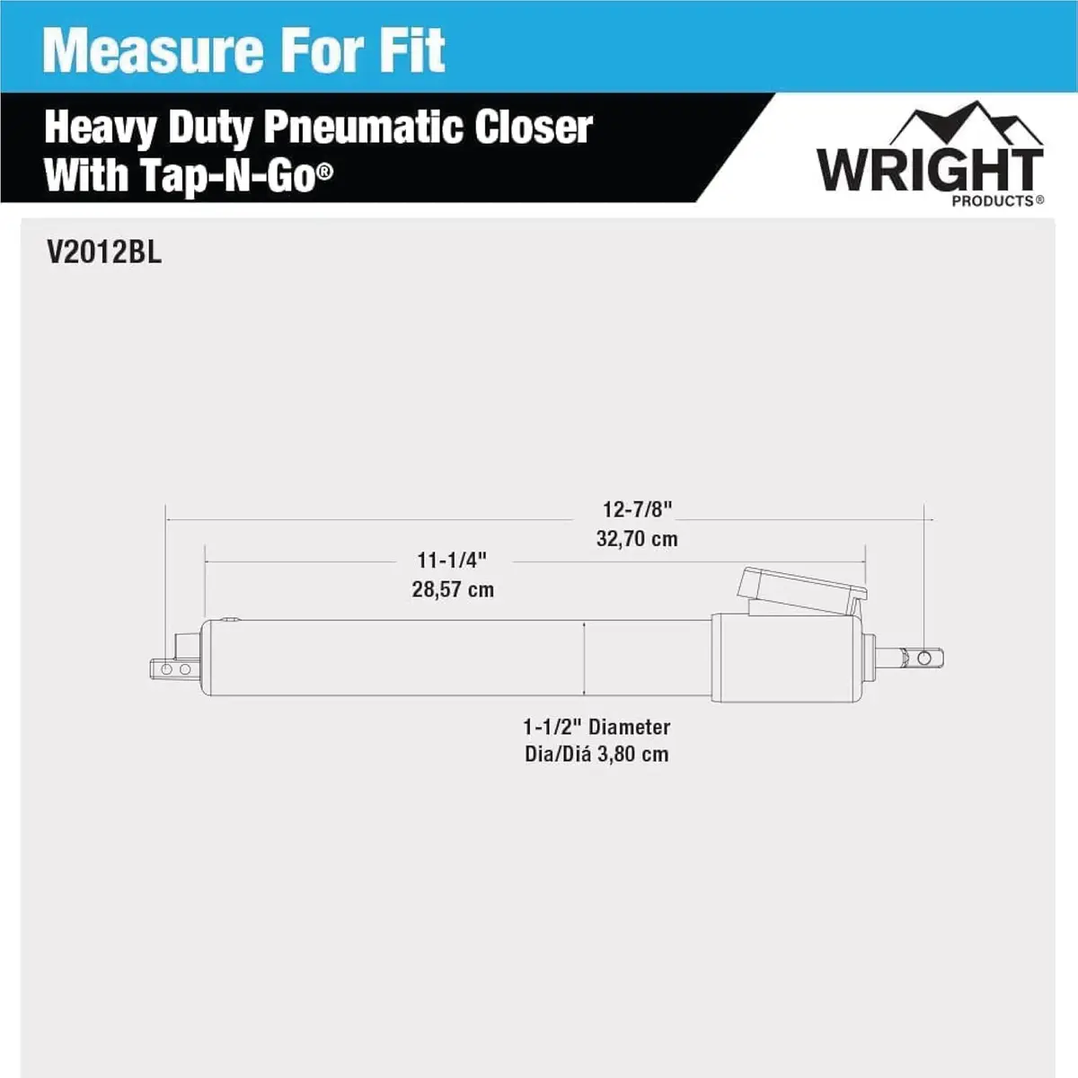 Wright Products V2012BL Heavy Duty Tap-N-Go Pneumatic Door Closer, Black | 38.1 cm (15 inches) Length - view 4