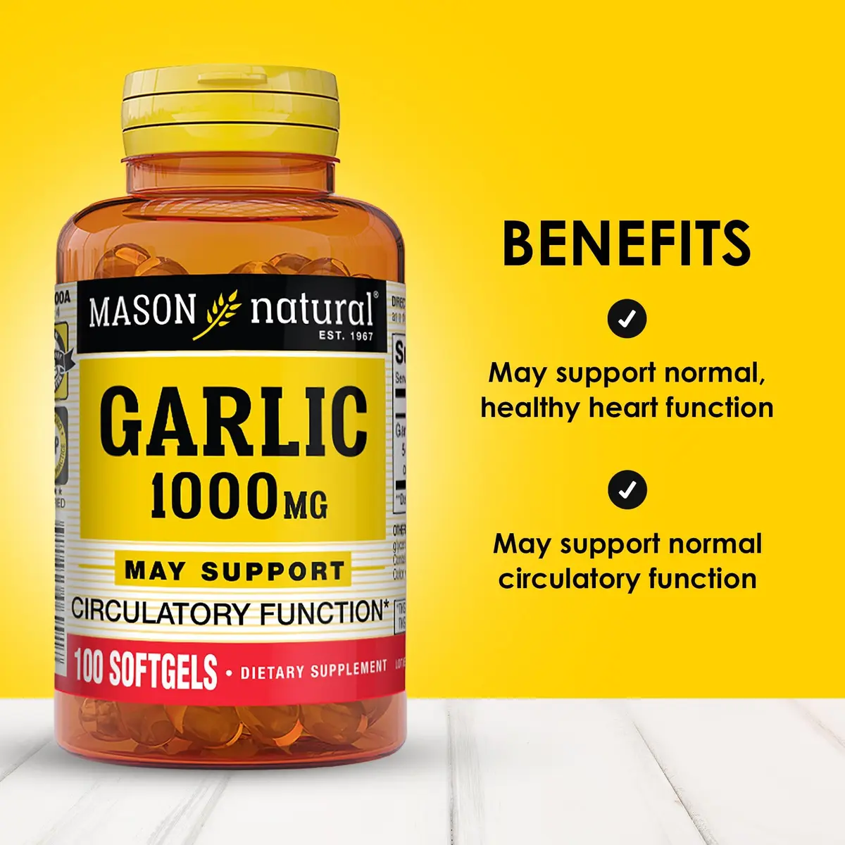 MASON NATURAL Garlic Oil Softgels 300-Day Supply | Supports Heart & Circulatory Health - view 2