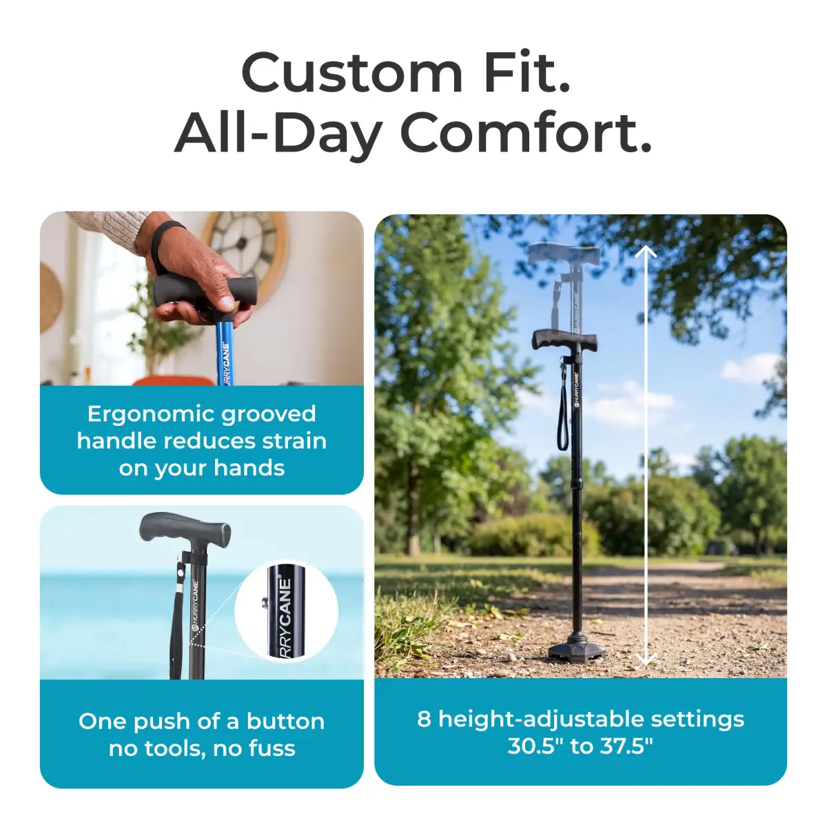 HurryCane Freedom Edition Foldable Walking Cane with T Handle, Black 30.5-37.5 inches | Patented SteadiGrip Base for Enhanced Stability - view 5