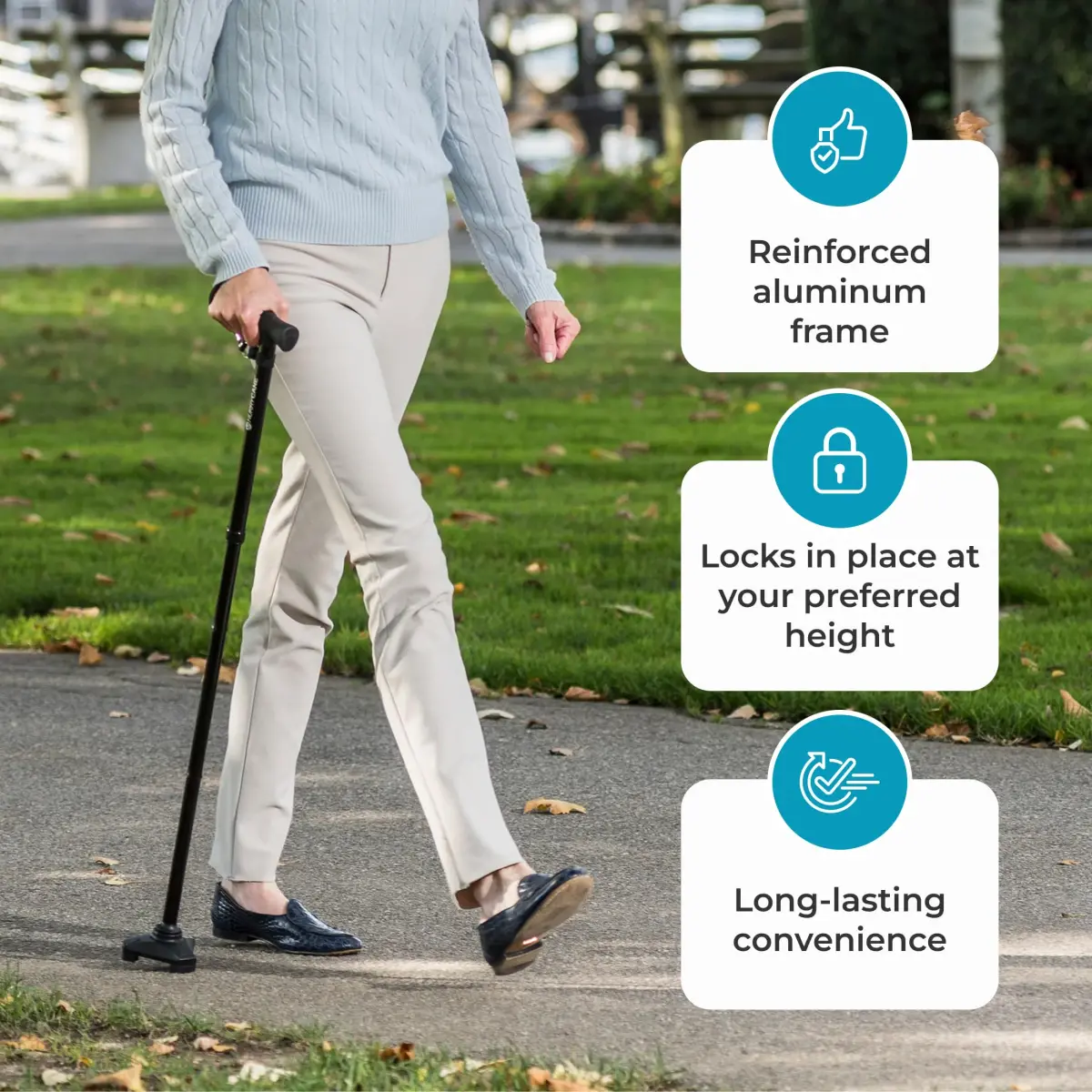 HurryCane Freedom Edition Foldable Walking Cane with T Handle, Black 30.5-37.5 inches | Patented SteadiGrip Base for Enhanced Stability - view 7
