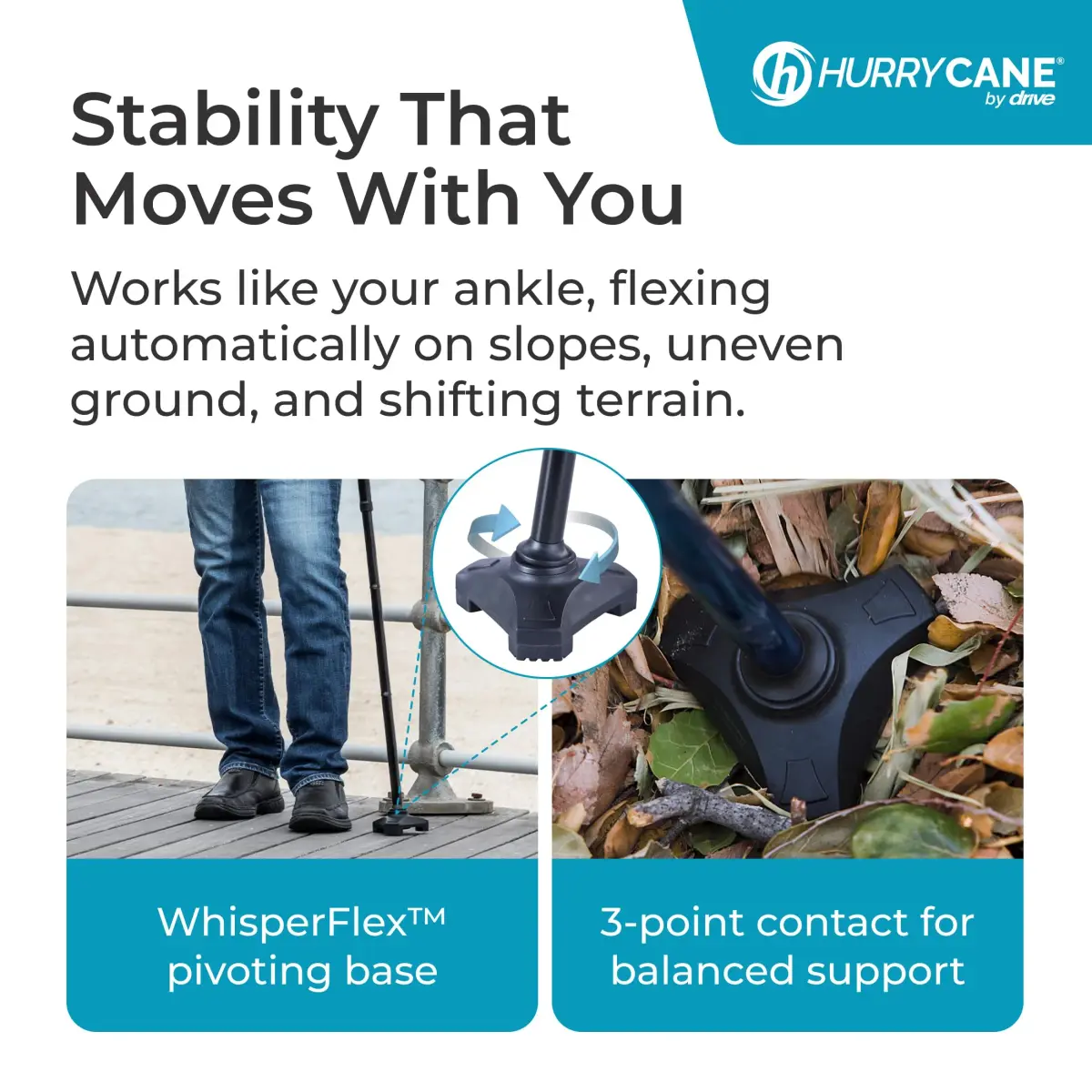 HurryCane Freedom Edition Foldable Walking Cane with T Handle, Black 30.5-37.5 inches | Patented SteadiGrip Base for Enhanced Stability - view 2
