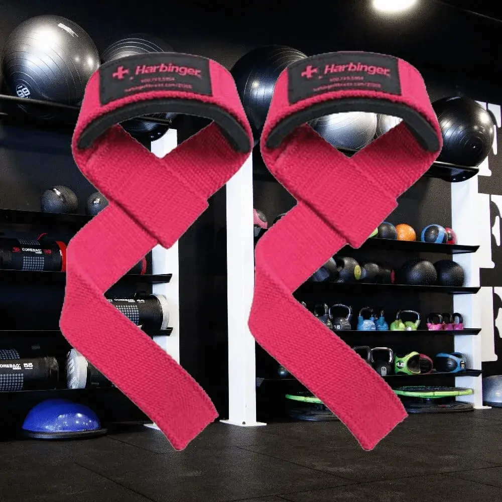 Harbinger Padded Cotton Lifting Straps with NeoTek Cushioned Wrist (Pair, Pink) 21.5 inch | Improve Grip & Reduce Wrist Fatigue - view 2