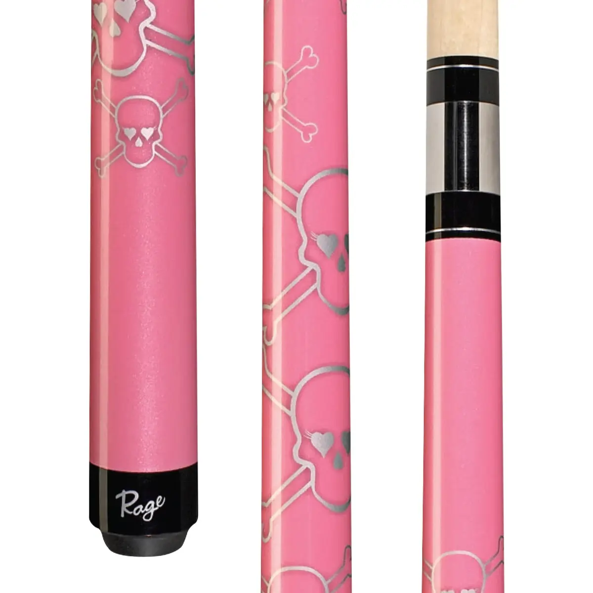 RAGE RG88 Pool Cue, Metallic Cotton Candy Pink, Graphic Silver Skull Design | 20 oz, Leather Tip, Wrapless Handle - main product image