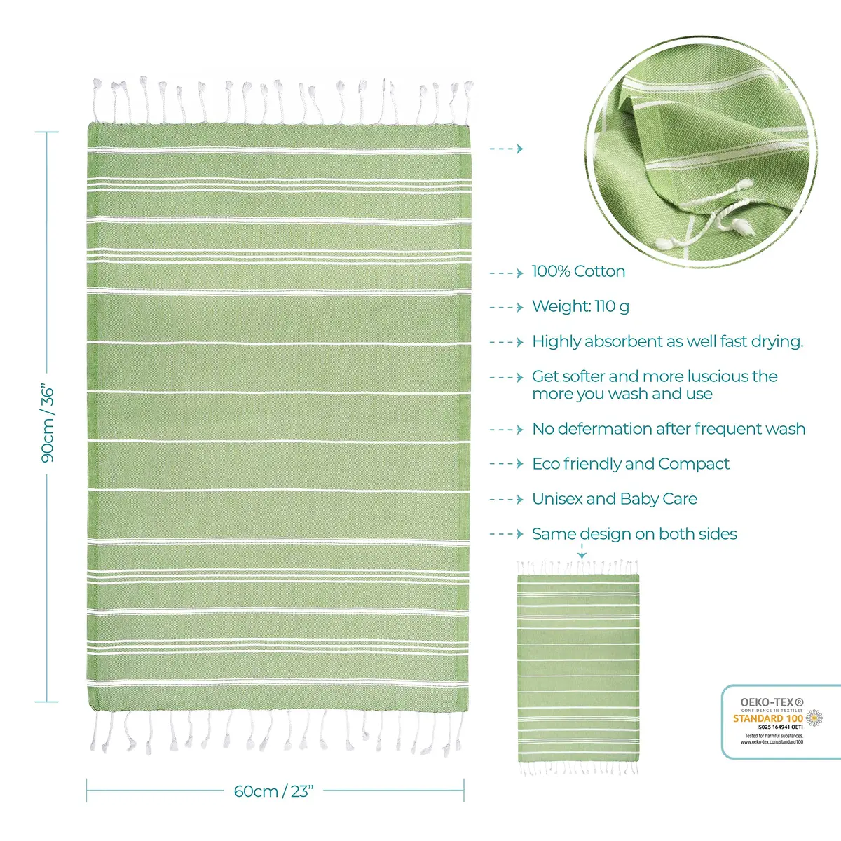 Cacala 100% Turkish Cotton Kitchen Tea Towels 23" x 36" | Highly Absorbent & Quick Drying - view 3