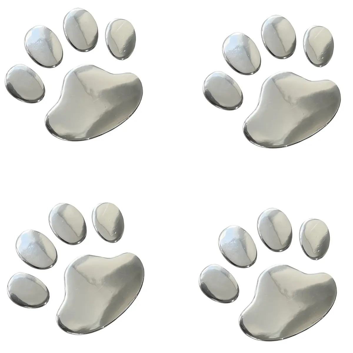 LZLRUN 4PCS Silver 3D Chrome Dog Paw Footprint Car Decoration Sticker | Weatherproof Vinyl Decal for Cars, Laptops, and Smooth Surfaces - main product image