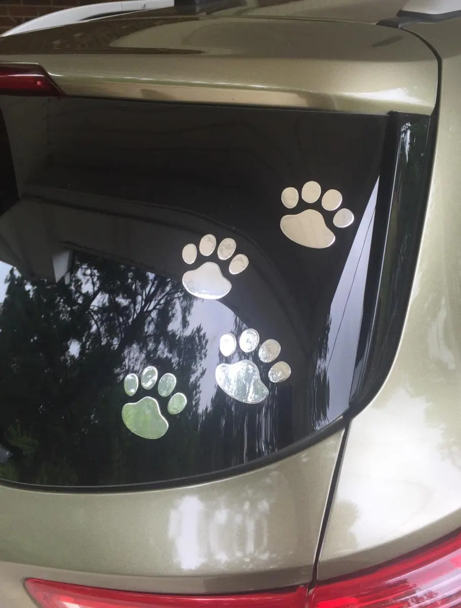 LZLRUN 4PCS Silver 3D Chrome Dog Paw Footprint Car Decoration Sticker | Weatherproof Vinyl Decal for Cars, Laptops, and Smooth Surfaces - view 7