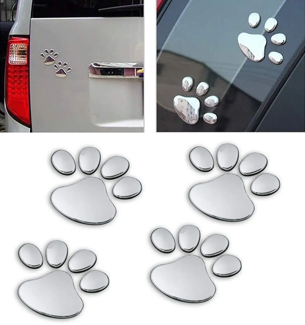 LZLRUN 4PCS Silver 3D Chrome Dog Paw Footprint Car Decoration Sticker | Weatherproof Vinyl Decal for Cars, Laptops, and Smooth Surfaces - view 8