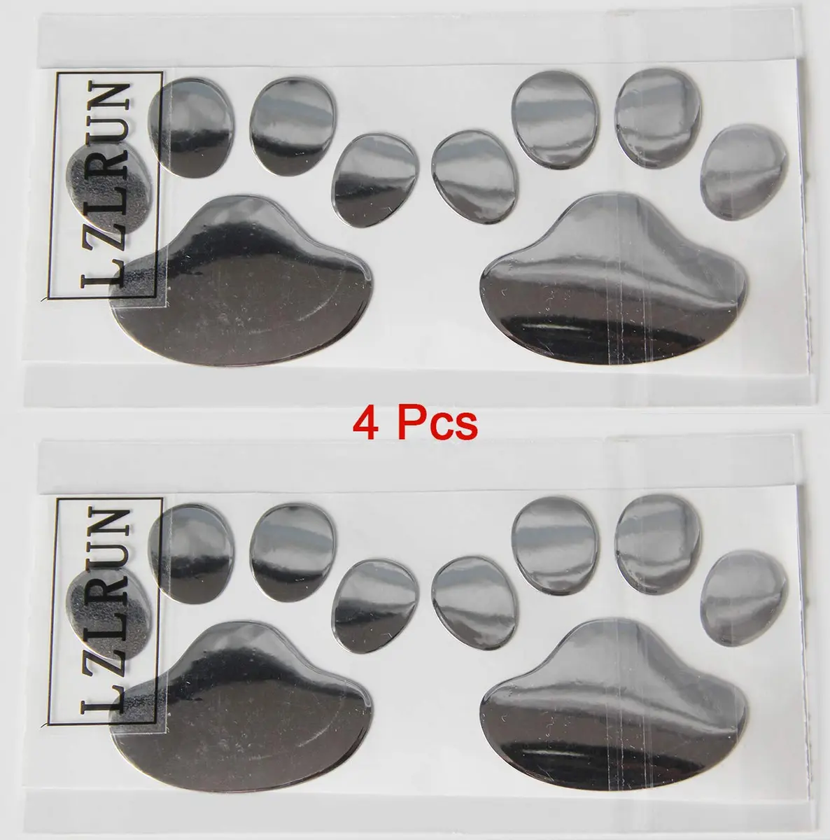 LZLRUN 4PCS Silver 3D Chrome Dog Paw Footprint Car Decoration Sticker | Weatherproof Vinyl Decal for Cars, Laptops, and Smooth Surfaces - view 3
