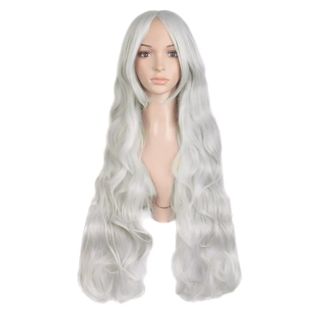 MapofBeauty Silver Gray Spiral Curly Cosplay Wig 80cm (32 Inch) | Heat Resistant Fiber - main product image