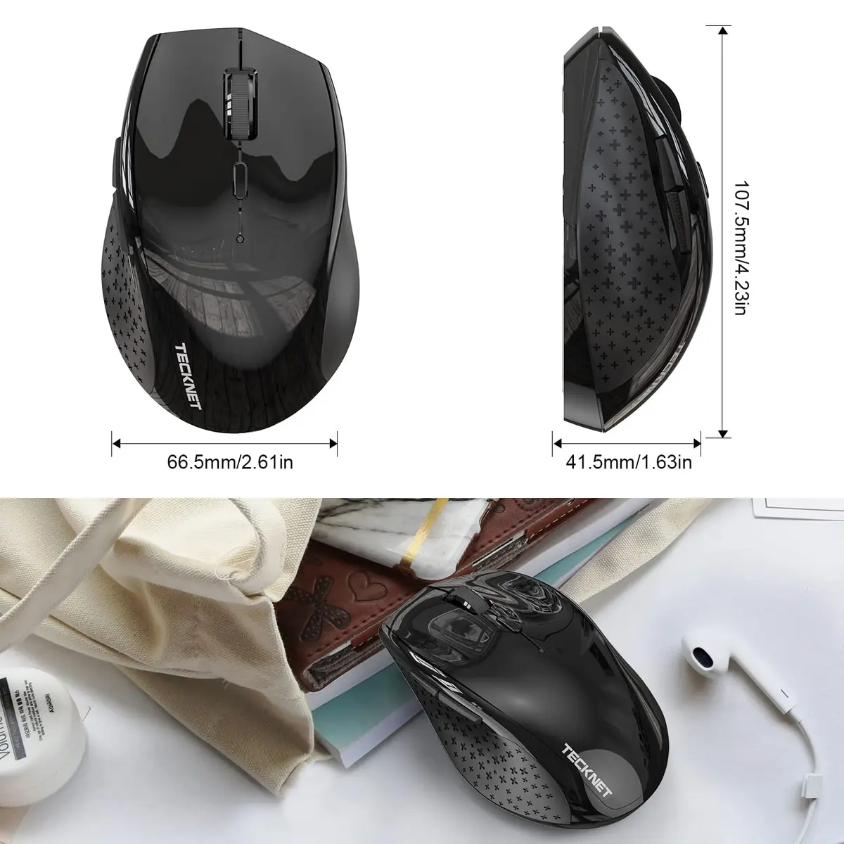 TECKNET 2.4G Wireless Mouse, 4800 DPI Ergonomic Computer Mouse, USB, Black | 6 Buttons, 30-Month Battery - view 7