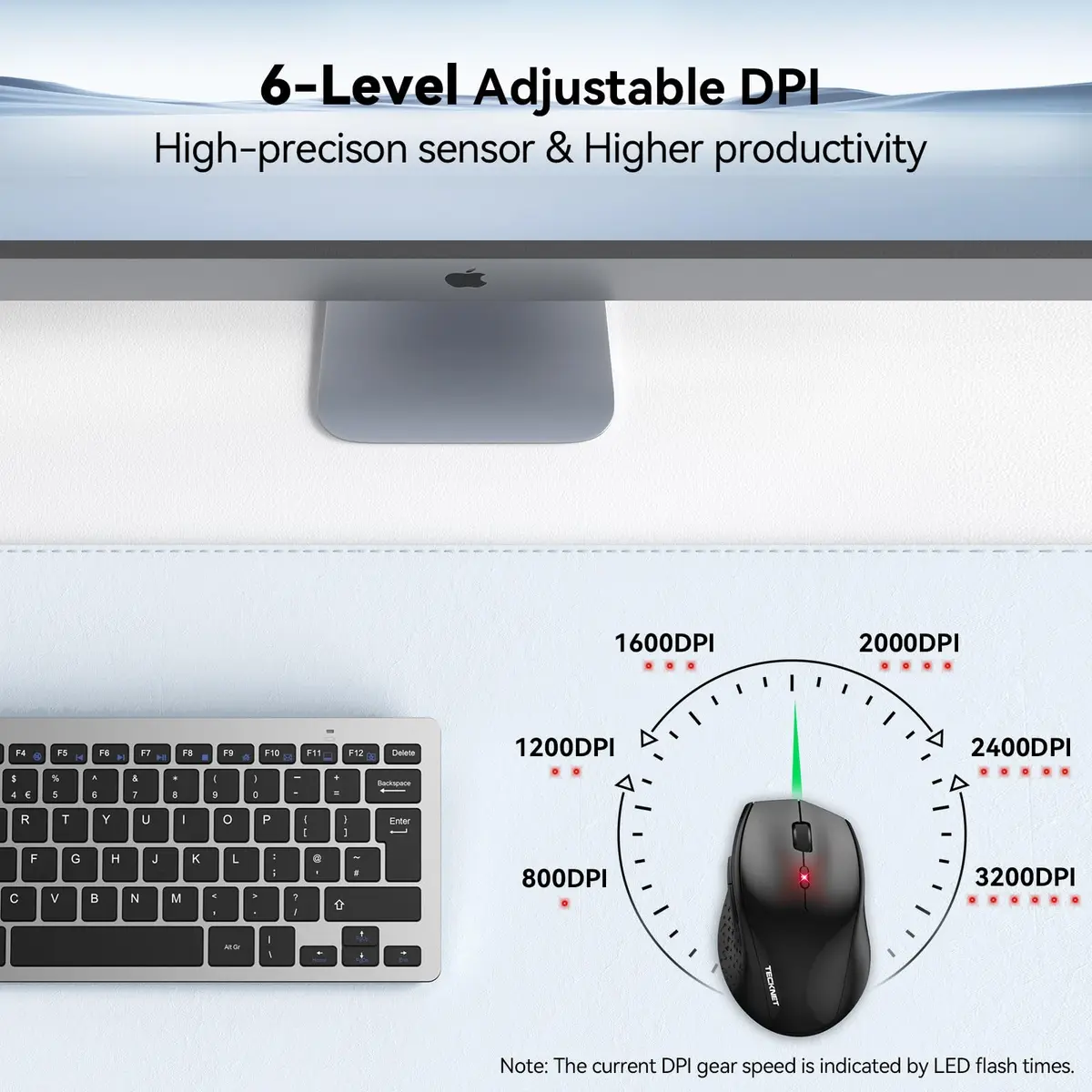 TECKNET 2.4G Wireless Mouse, 4800 DPI Ergonomic Computer Mouse, USB, Black | 6 Buttons, 30-Month Battery - view 2