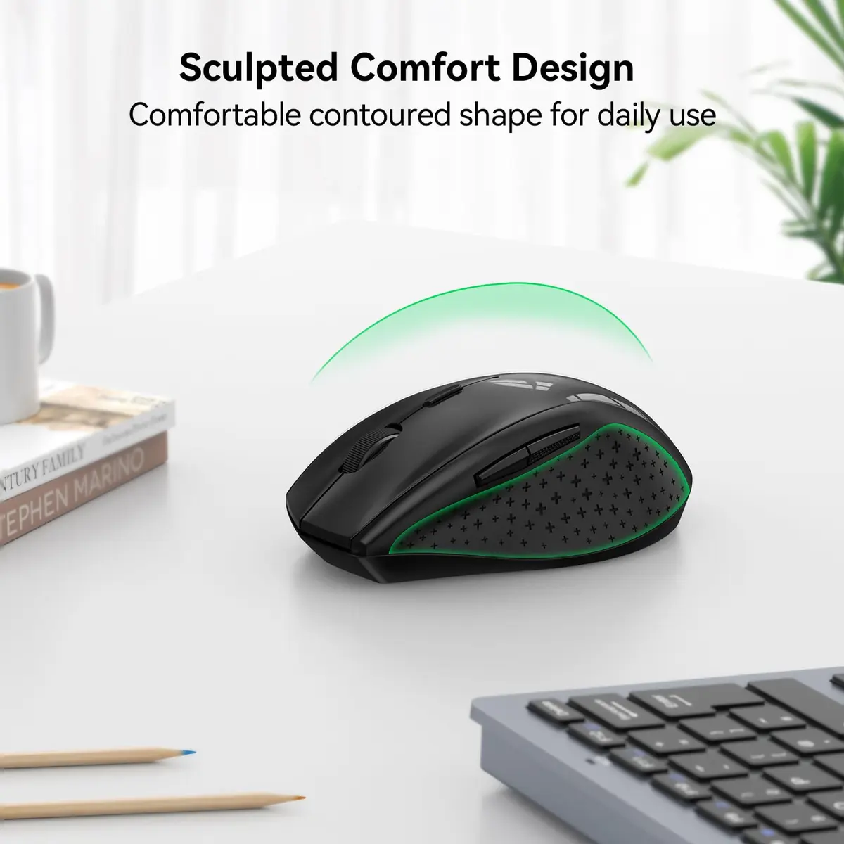 TECKNET 2.4G Wireless Mouse, 4800 DPI Ergonomic Computer Mouse, USB, Black | 6 Buttons, 30-Month Battery - view 3